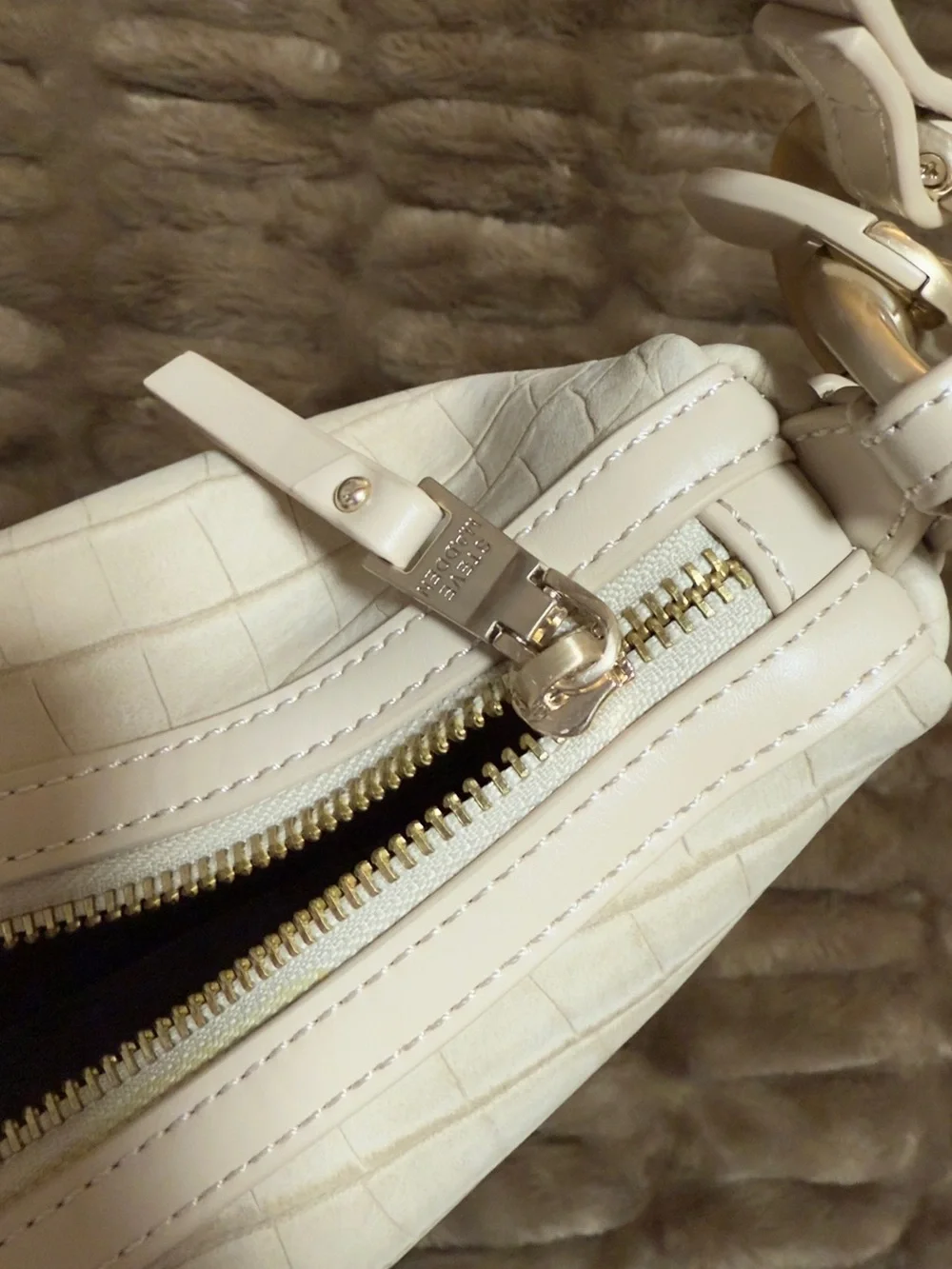 Steve Madden Cream Croc-Embossed Hobo Shoulder Bag
